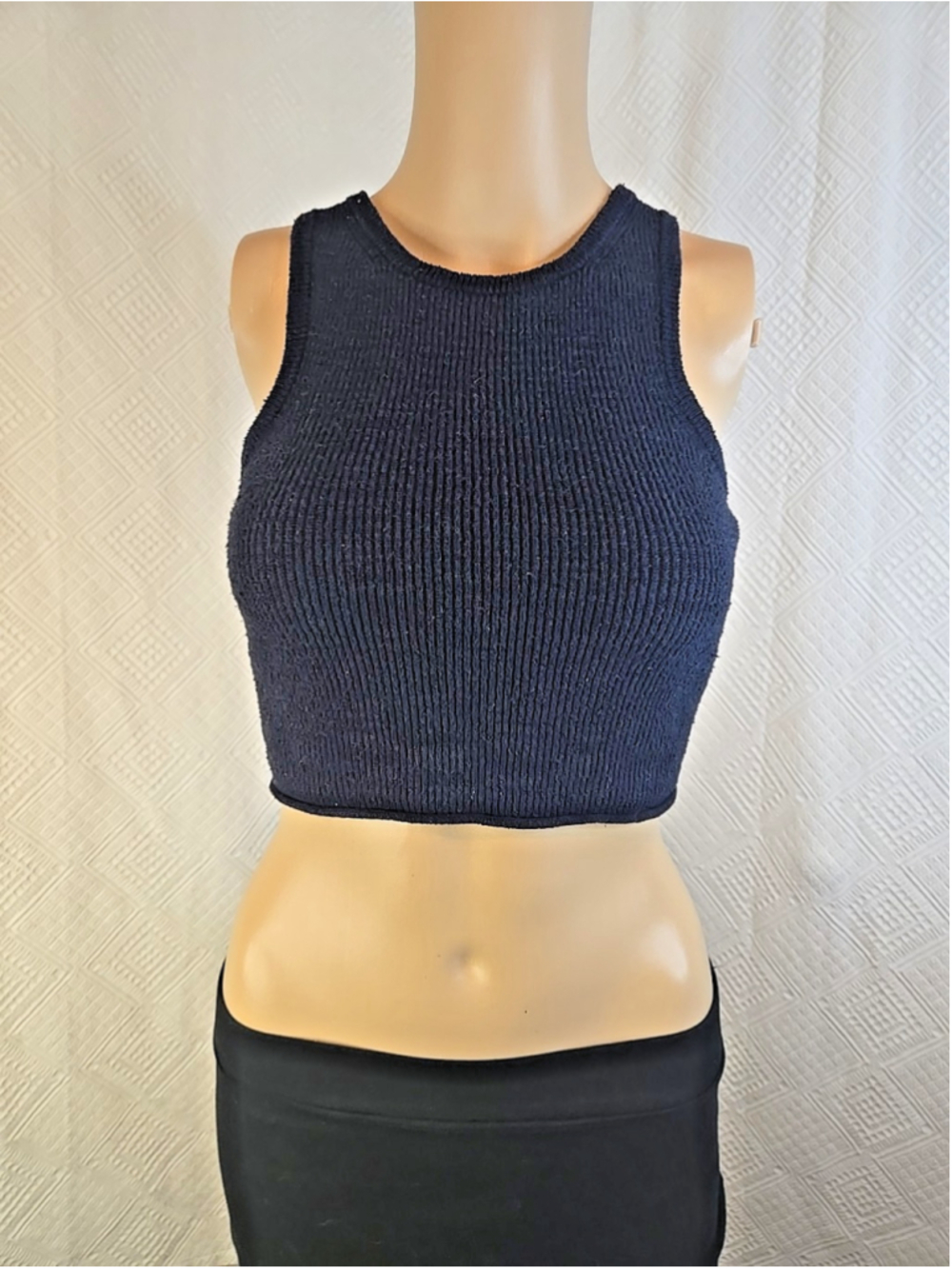 Madewell Women's XS Black Ribbed Crop Tank Top Cotton Stretch Fitted Knit - Picture 2 of 6